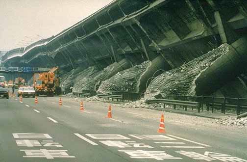 A collapsed overpass after the Kobe Earthquake; 1995 January