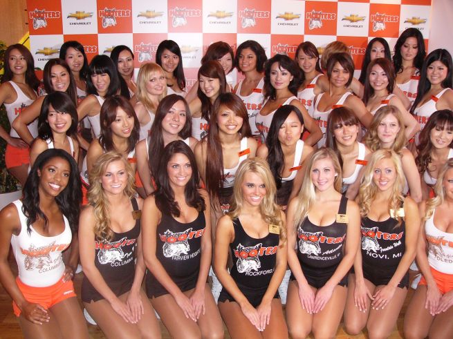 The girls in the front row of this photo are Hooters Girls from various 